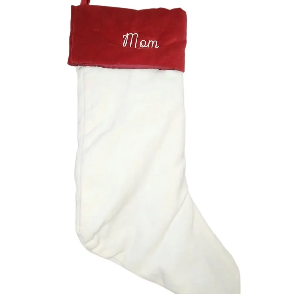 POTTERY BARN Velvet Christmas Stocking Embroidered 
